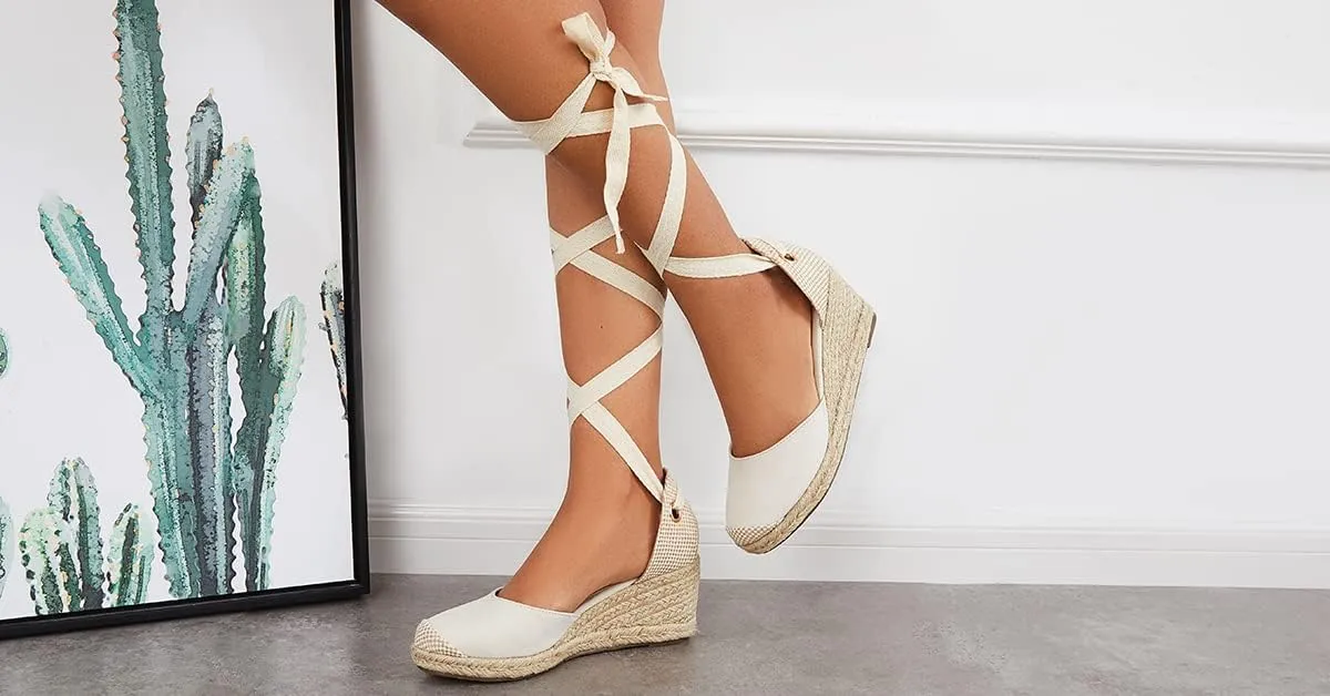 Ruanyu Womens Platform Espadrille Sandals Lace Up Closed Toe Summer Wedge Sandals