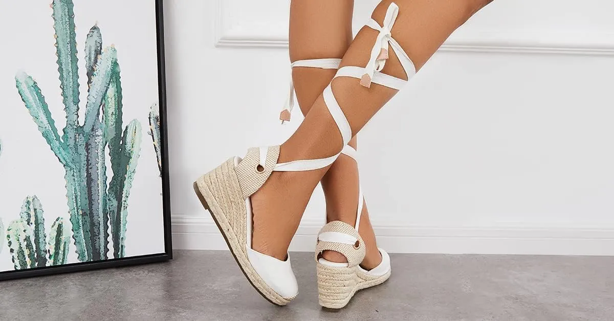 Ruanyu Womens Platform Espadrille Sandals Lace Up Closed Toe Summer Wedge Sandals