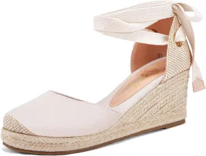 Ruanyu Womens Platform Espadrille Sandals Lace Up Closed Toe Summer Wedge Sandals