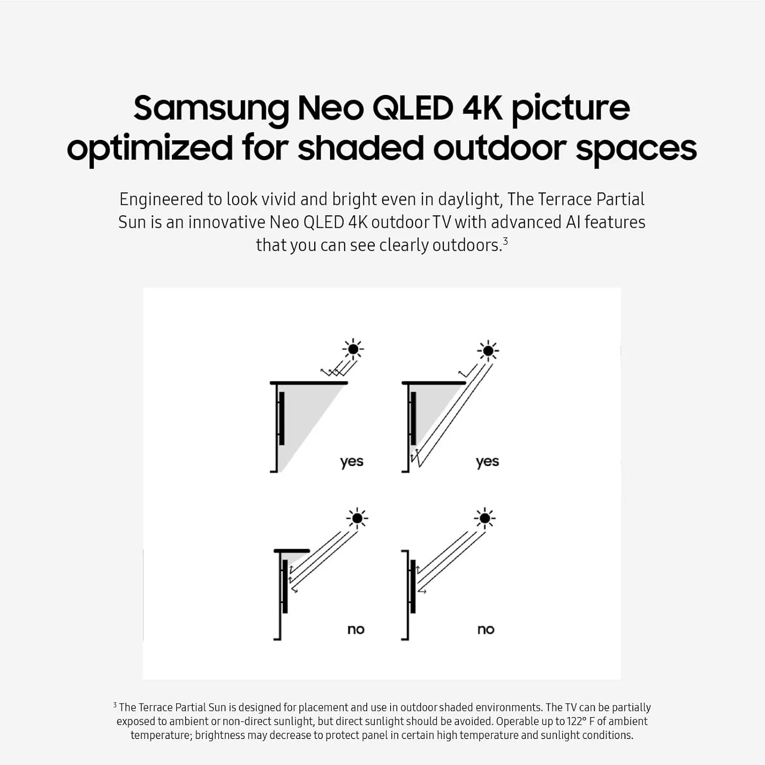 SAMSUNG 75-Inch Class Neo QLED 4K The Terrace Partial Sun, Quantum HDR , Dolby Atmos, Wide Viewing Angle, Weather Resistant, Anti-Glare Outdoor Smart TV w/Alexa Built-in, (QN75LST7DAFXZA, 2024 Model)