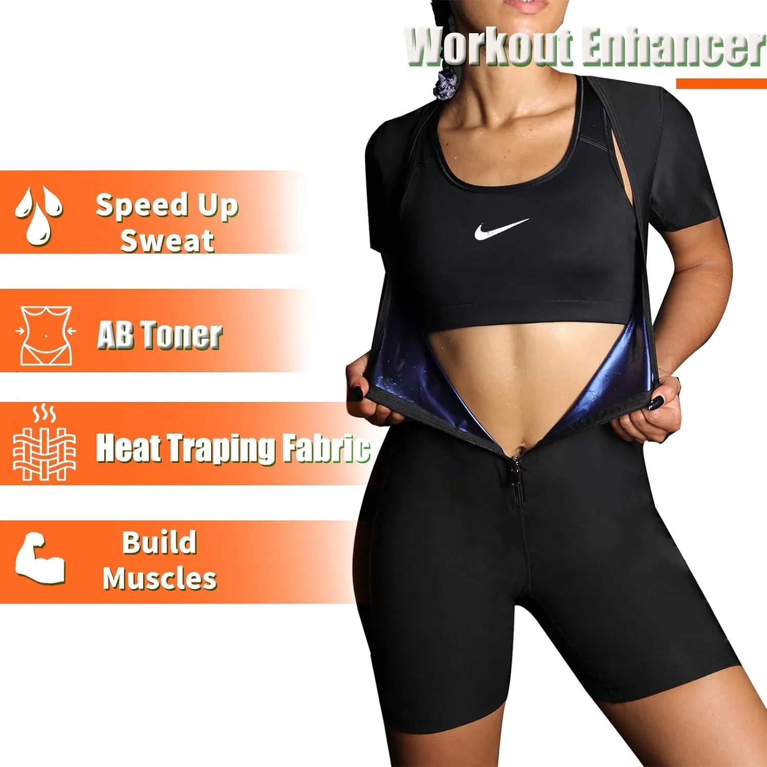 Sauna Suit For Women Weight Loss Sweat Vest Waist Trainers Belly Fat Workout 3 in 1 Full Body Control