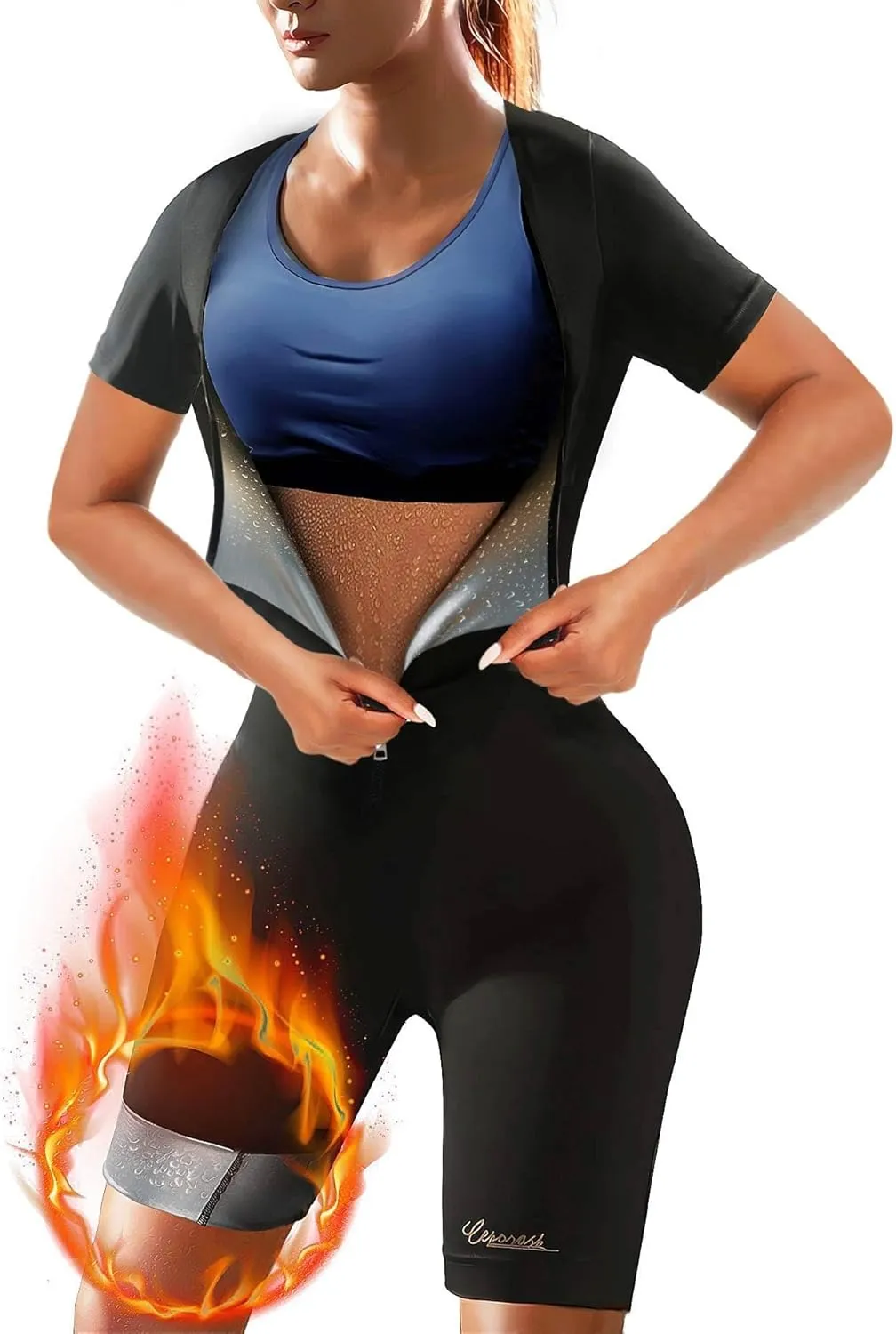 Sauna Suit For Women Weight Loss Workout Sweat Vest Waist Trainer Plus Size Shirt Gym Slimming Shapewear Full Body