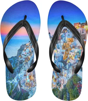 Sea Oia Village Summer Morning Womens Flip Flops Summer Beach Sandals Casual Thong Slippers Comfortable Shower Slippers Non Slip Water Sandals shoes XS