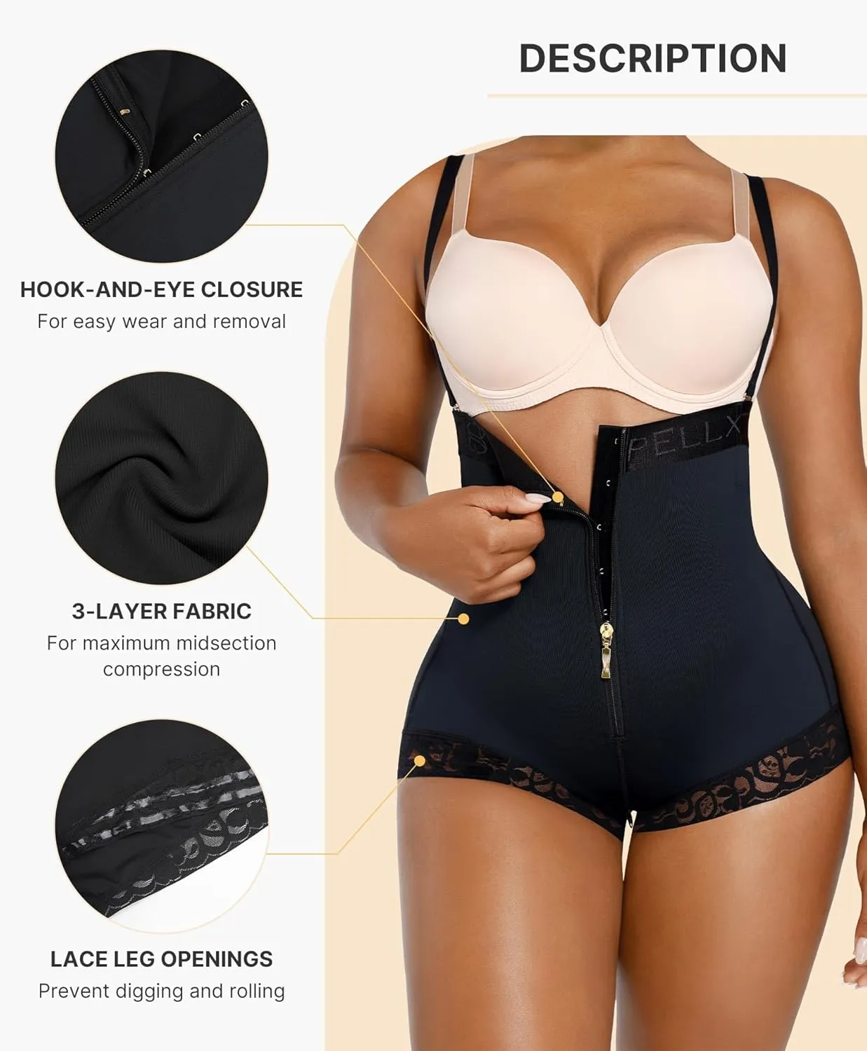 SHAPELLX Shapewear Tummy Control Butt Lifter Panties Faja Body Shaper for Women High Waist Trainer Open Bust Bodysuit