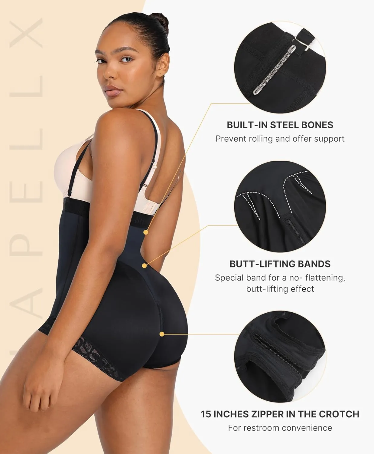 SHAPELLX Shapewear Tummy Control Butt Lifter Panties Faja Body Shaper for Women High Waist Trainer Open Bust Bodysuit