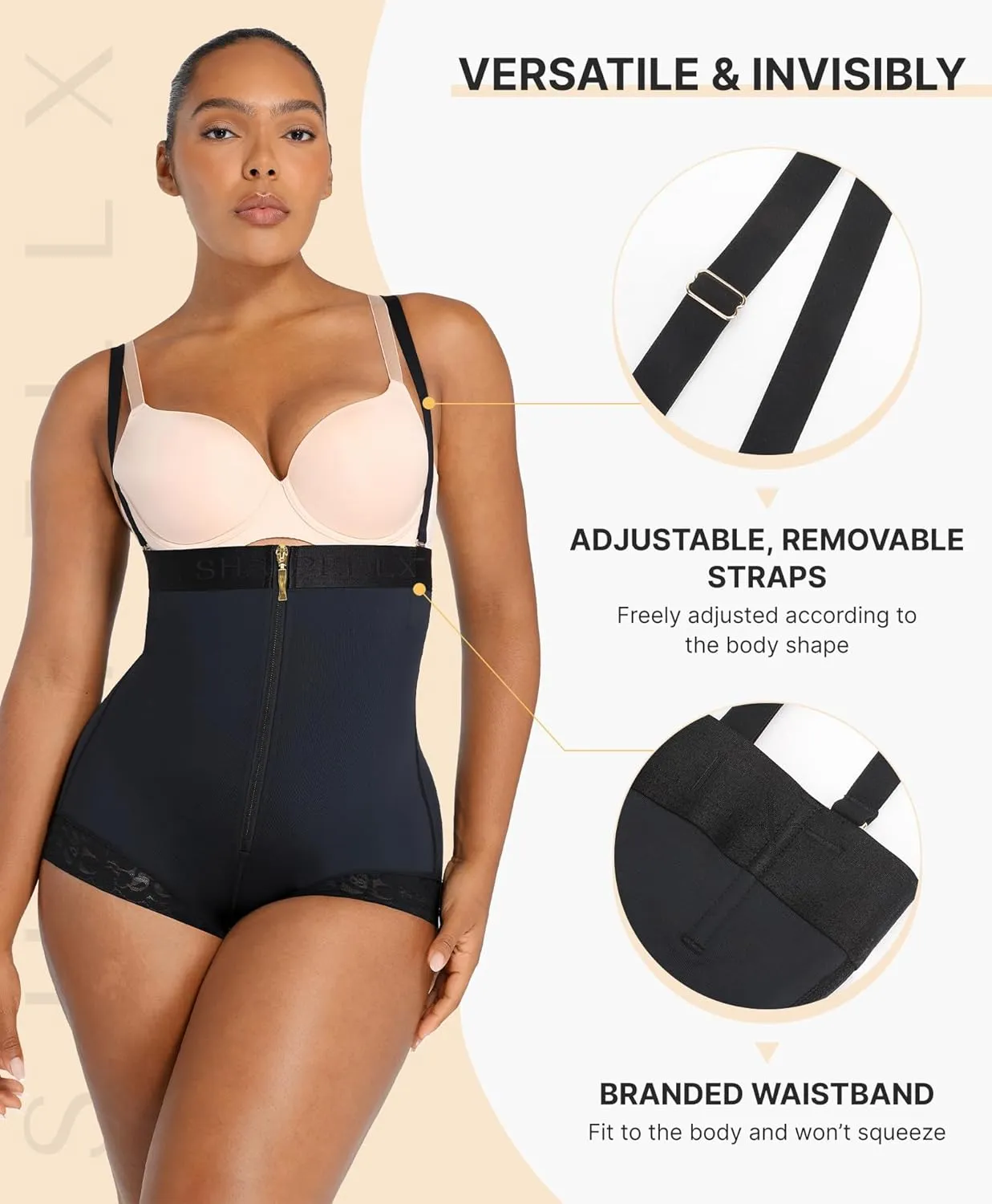 SHAPELLX Shapewear Tummy Control Butt Lifter Panties Faja Body Shaper for Women High Waist Trainer Open Bust Bodysuit