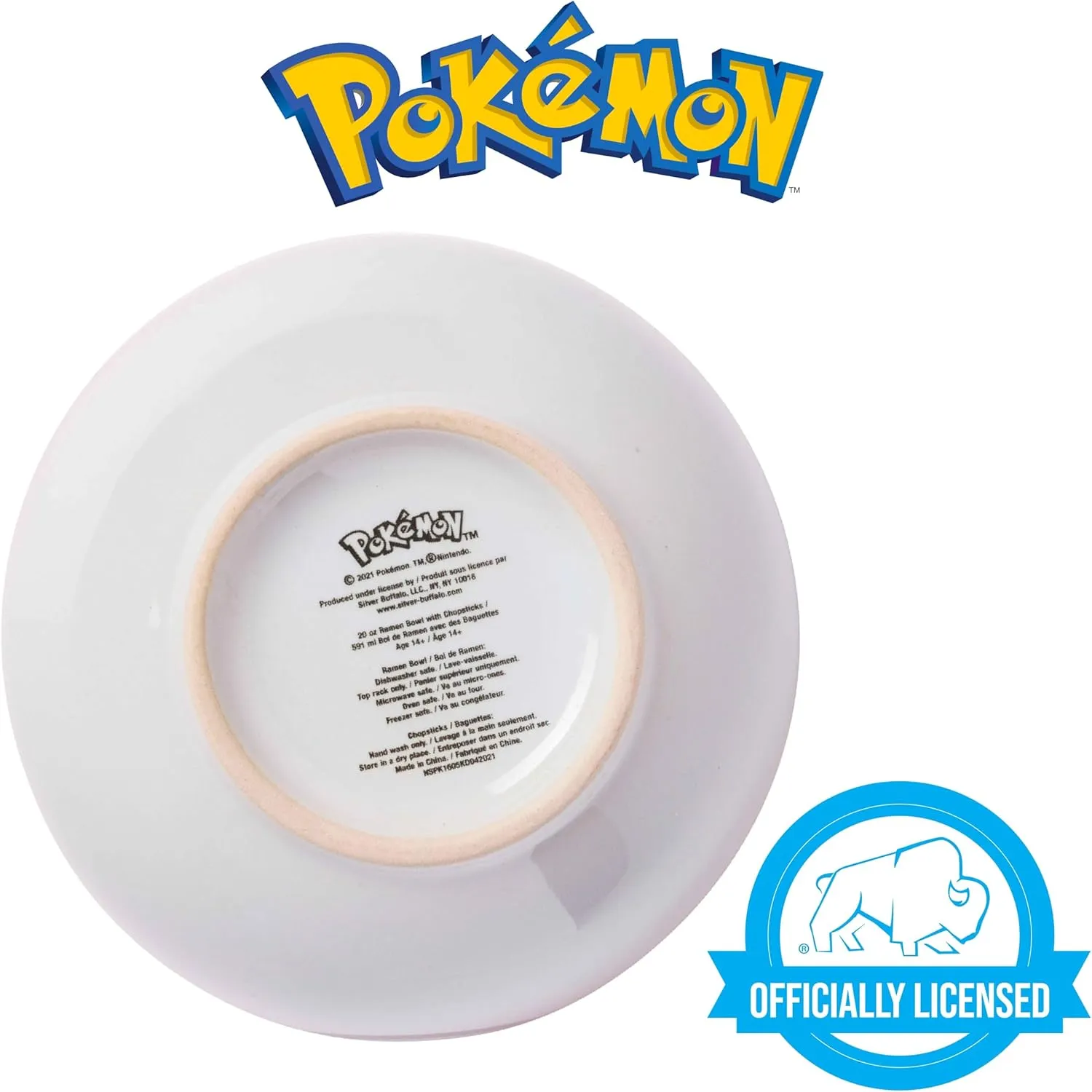 Silver Buffalo Pokemon Pokeball Ceramic Ramen Noodle Bowl with Chopsticks, Microwave Safe, 20 Ounces