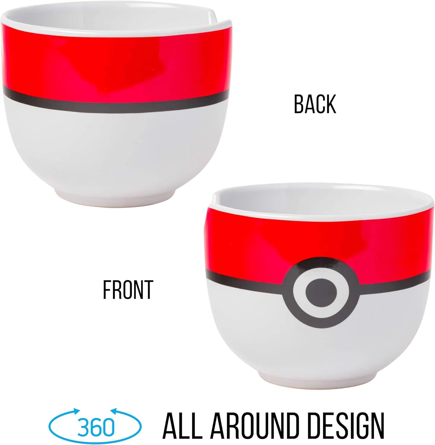 Silver Buffalo Pokemon Pokeball Ceramic Ramen Noodle Bowl with Chopsticks, Microwave Safe, 20 Ounces