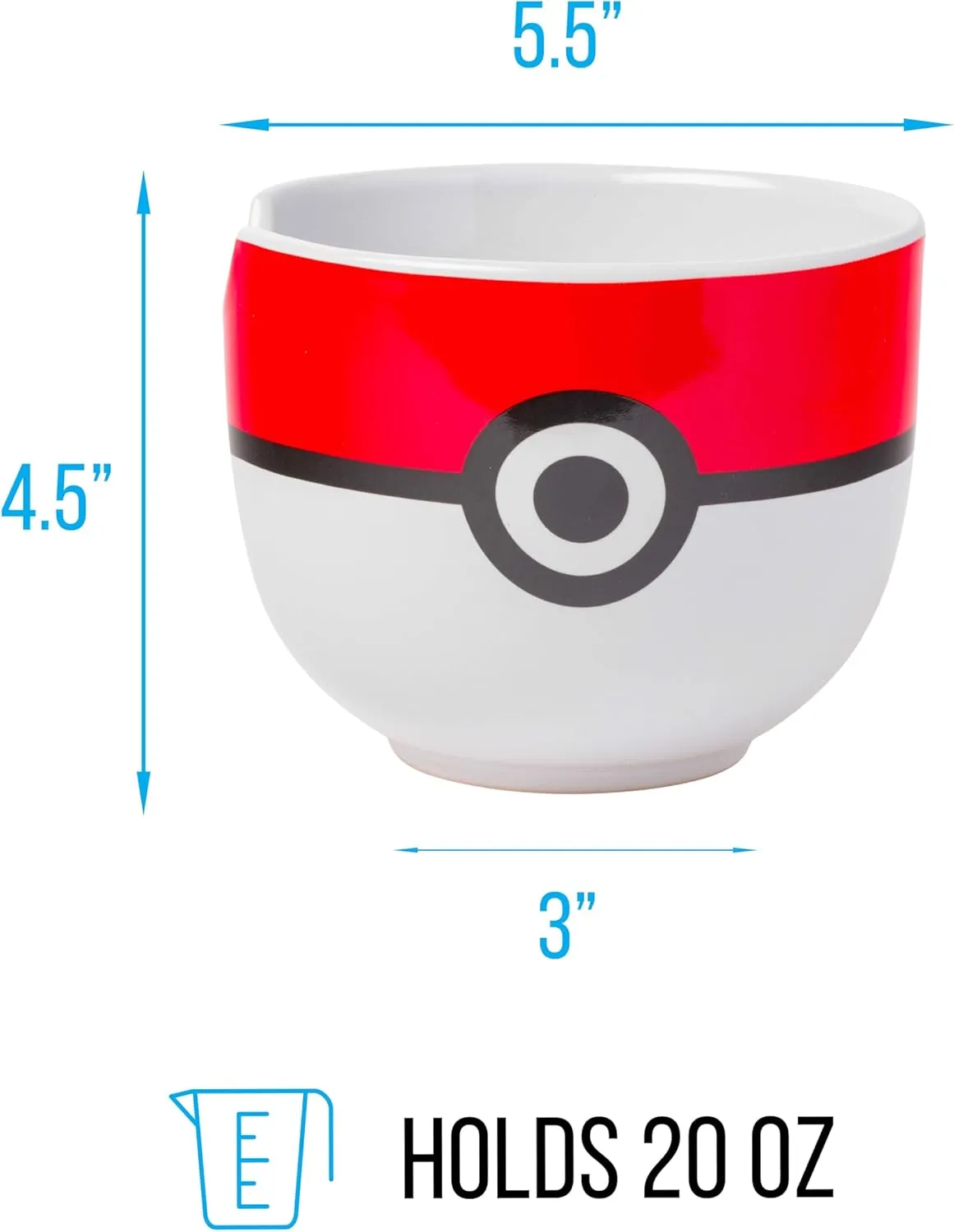 Silver Buffalo Pokemon Pokeball Ceramic Ramen Noodle Bowl with Chopsticks, Microwave Safe, 20 Ounces
