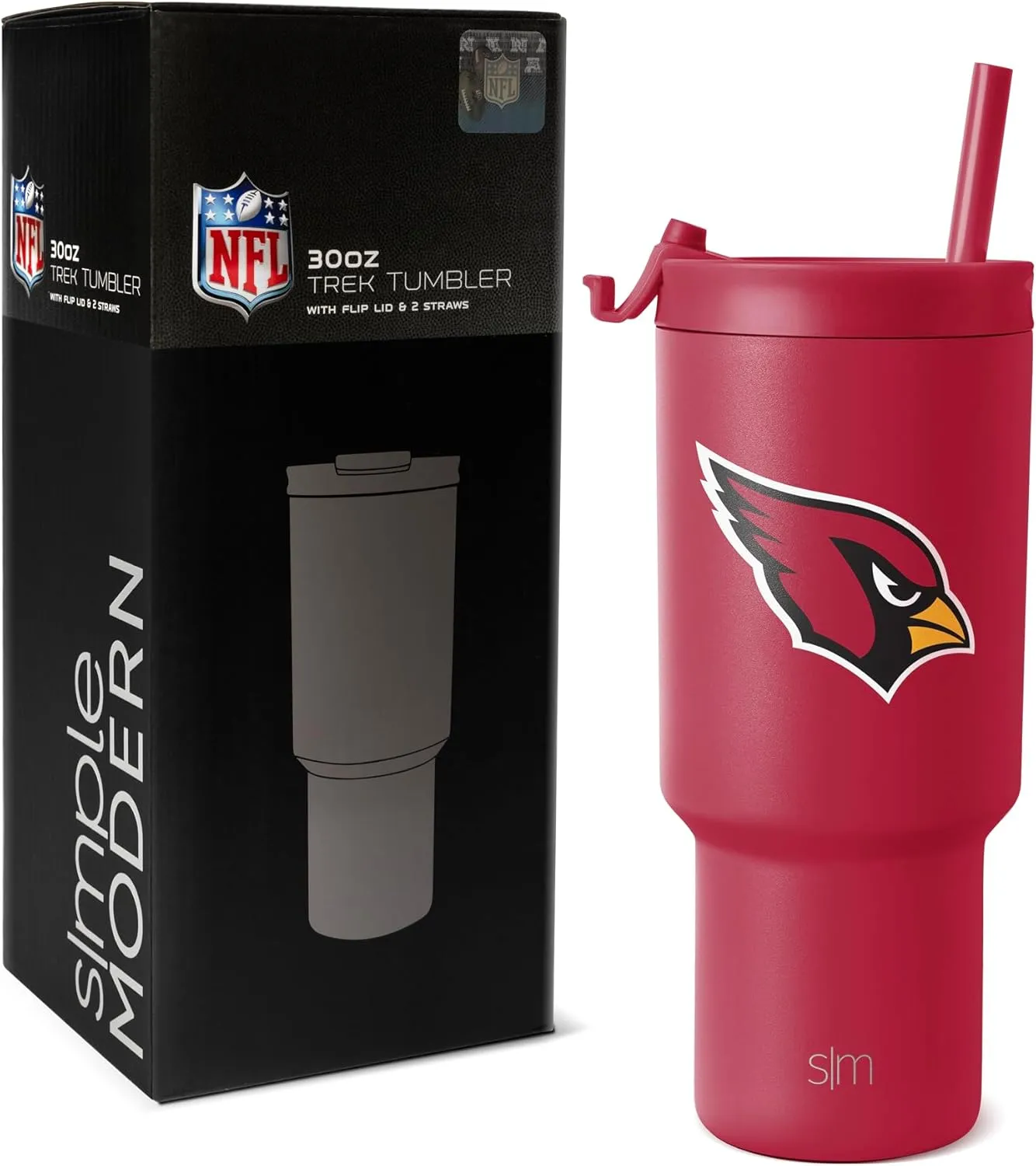 Simple Modern Officially Licensed NFL Arizona Cardinals 30 oz Tumbler with Flip Lid and Straws | Insulated Cup Stainless Steel | Gifts for Men Women | Trek Collection | Arizona Cardinals