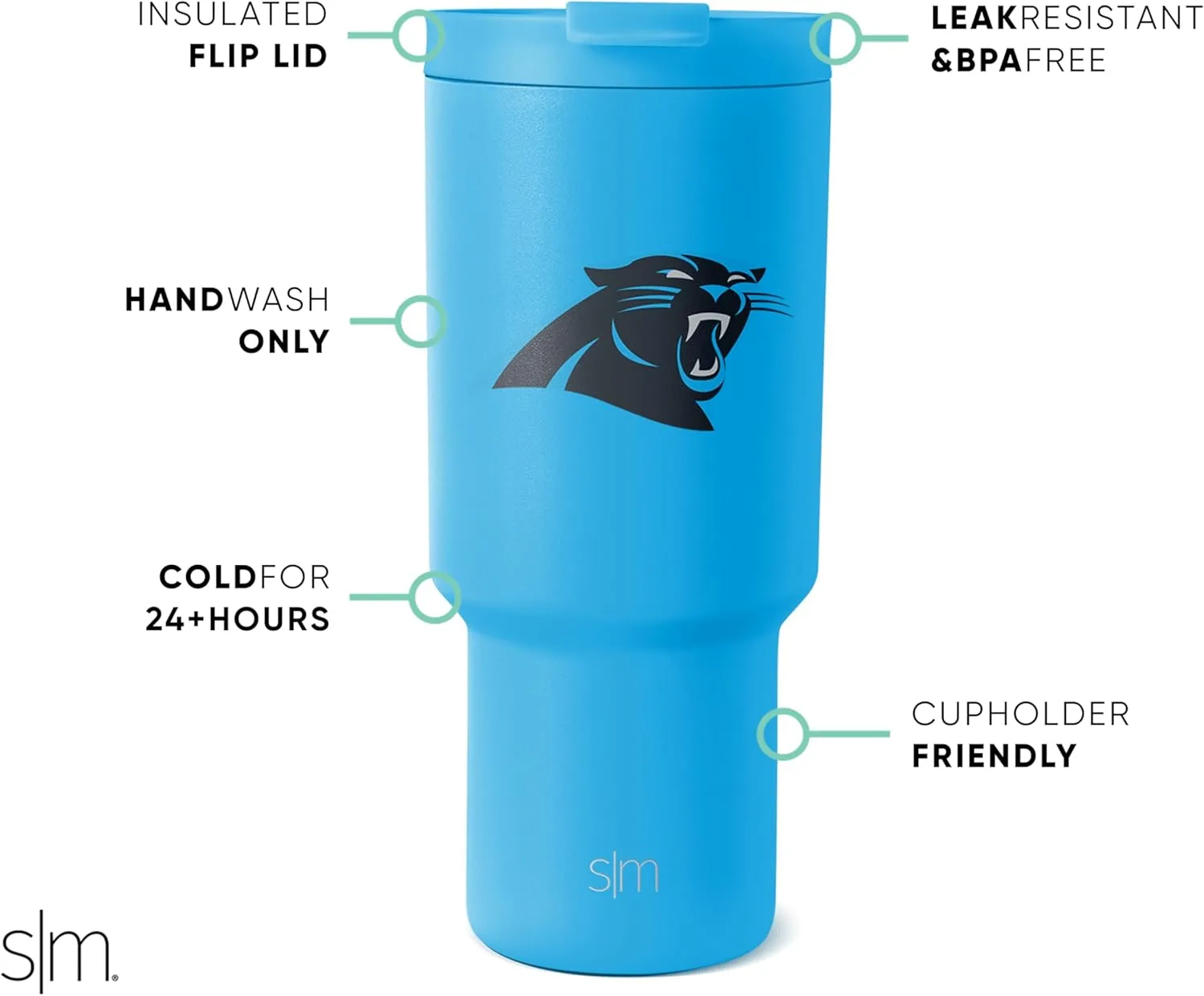 Simple Modern Officially Licensed NFL Carolina Panthers 30 oz Tumbler with Flip Lid and Straws | Insulated Cup Stainless Steel | Gifts for Men Women | Trek Collection | Carolina Panthers