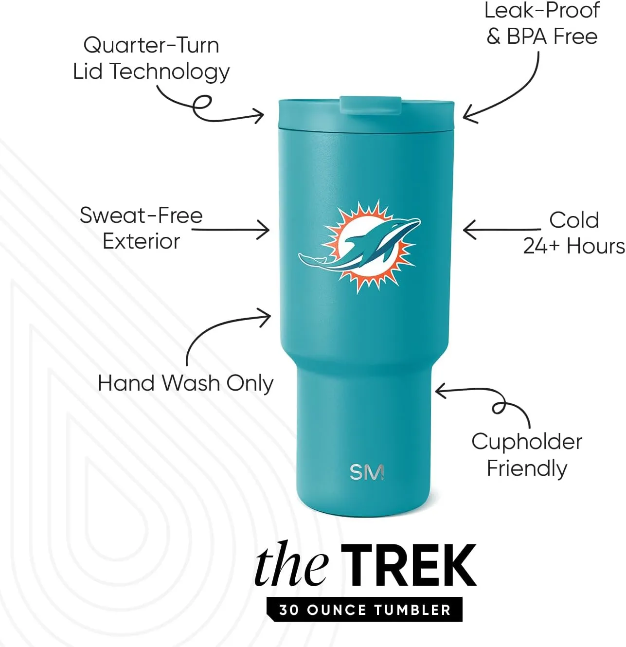 Simple Modern Officially Licensed NFL Miami Dolphins 30 oz Tumbler with Flip Lid and Straws | Insulated Cup Stainless Steel | Gifts for Men Women | Trek Collection | Miami Dolphins