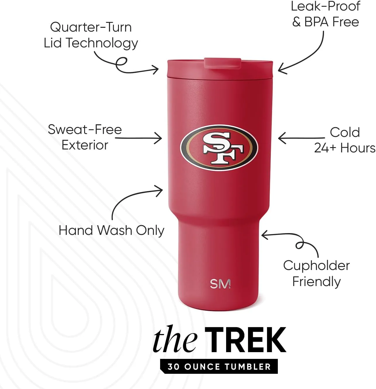 Simple Modern Officially Licensed NFL San Francisco 49rs 30 oz Tumbler with Flip Lid and Straws | Insulated Cup Stainless Steel | Gifts for Men Women | Trek Collection | San Francisco 49rs