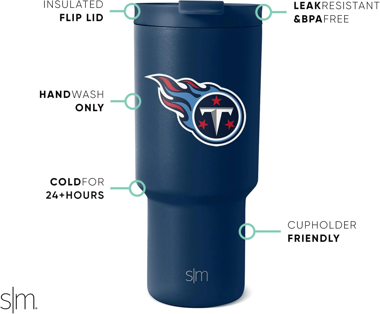 Simple Modern Officially Licensed NFL Tennessee Titans 30 oz Tumbler with Flip Lid and Straws | Insulated Cup Stainless Steel | Gifts for Men Women | Trek Collection | Tennessee Titans