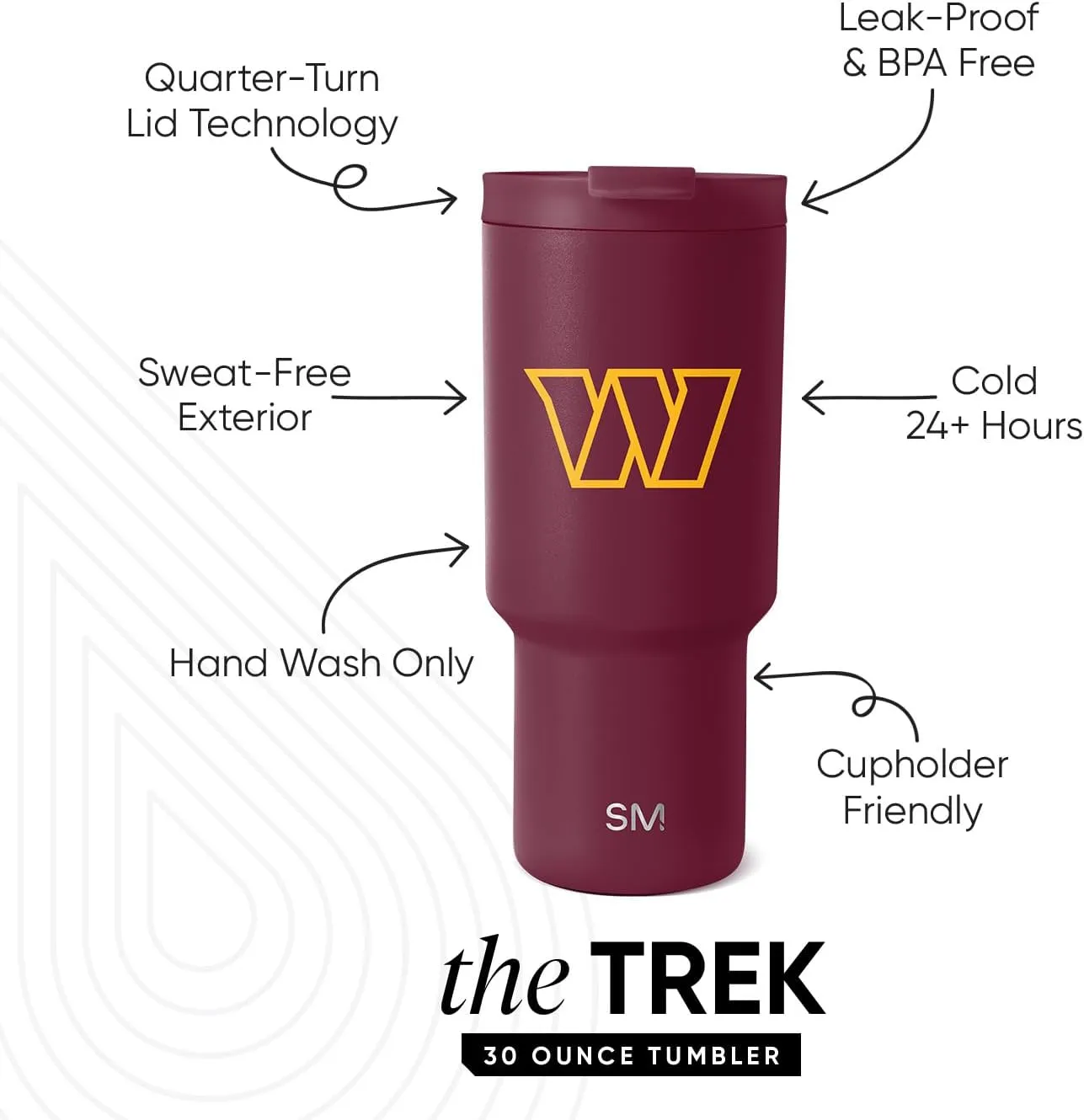 Simple Modern Officially Licensed NFL Washington Commanders 30oz Tumbler with Flip Lid and Straws | Insulated Cup Stainless Steel | Gifts for Men Women | Trek Collection | Washington Commanders