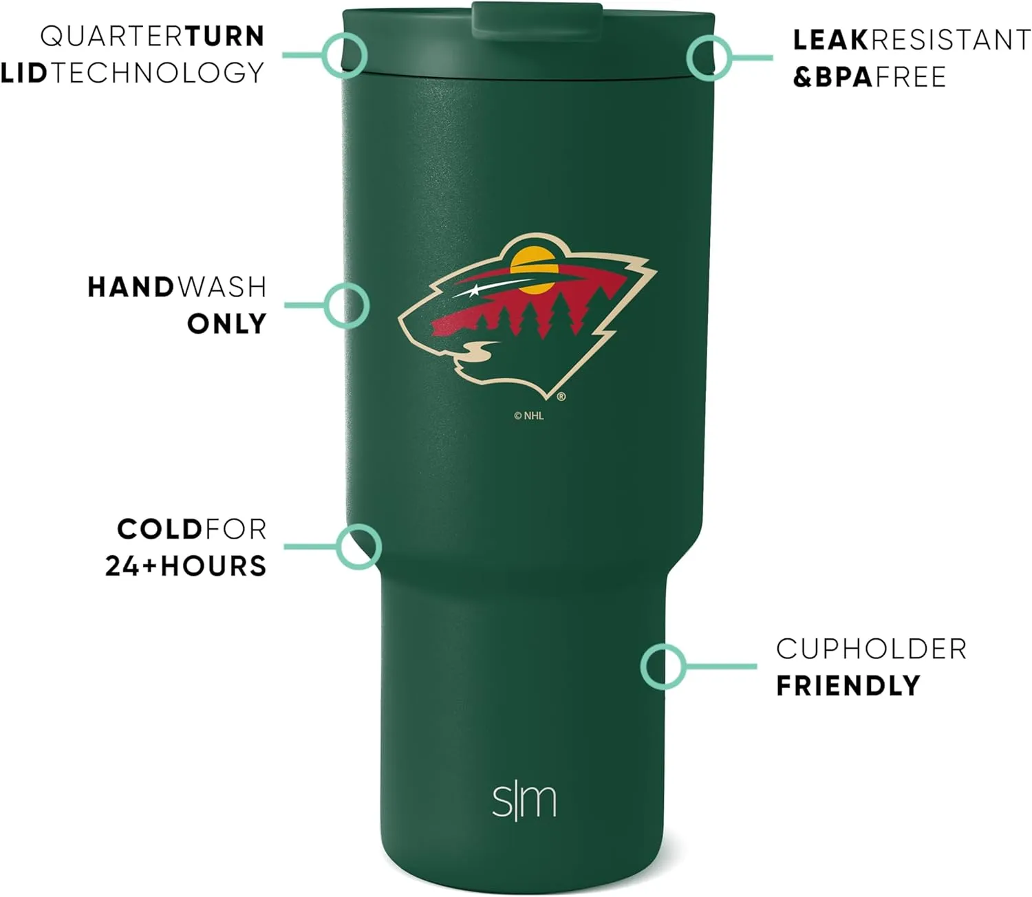 Simple Modern Officially Licensed NHL Minnesota Wild 30 oz Tumbler with Flip Lid and Straws | Hockey Insulated Cup Stainless Steel | Gifts for Men Women | Trek Collection | Minnesota Wild