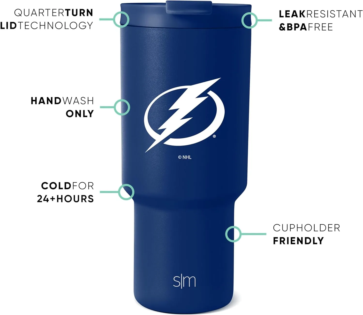 Simple Modern Officially Licensed NHL Tampa Bay Lightning 30 oz Tumbler with Flip Lid and Straws | Hockey Insulated Cup Stainless Steel | Gifts for Men Women | Trek Collection | Tampa Bay Lightning