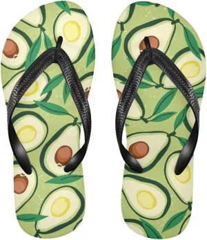 Slim Flip Flops for Women Beach - Stylized Abstract Avocado Casual Thong Flat Sandals Rubber Slide Slippers Shower Shoes