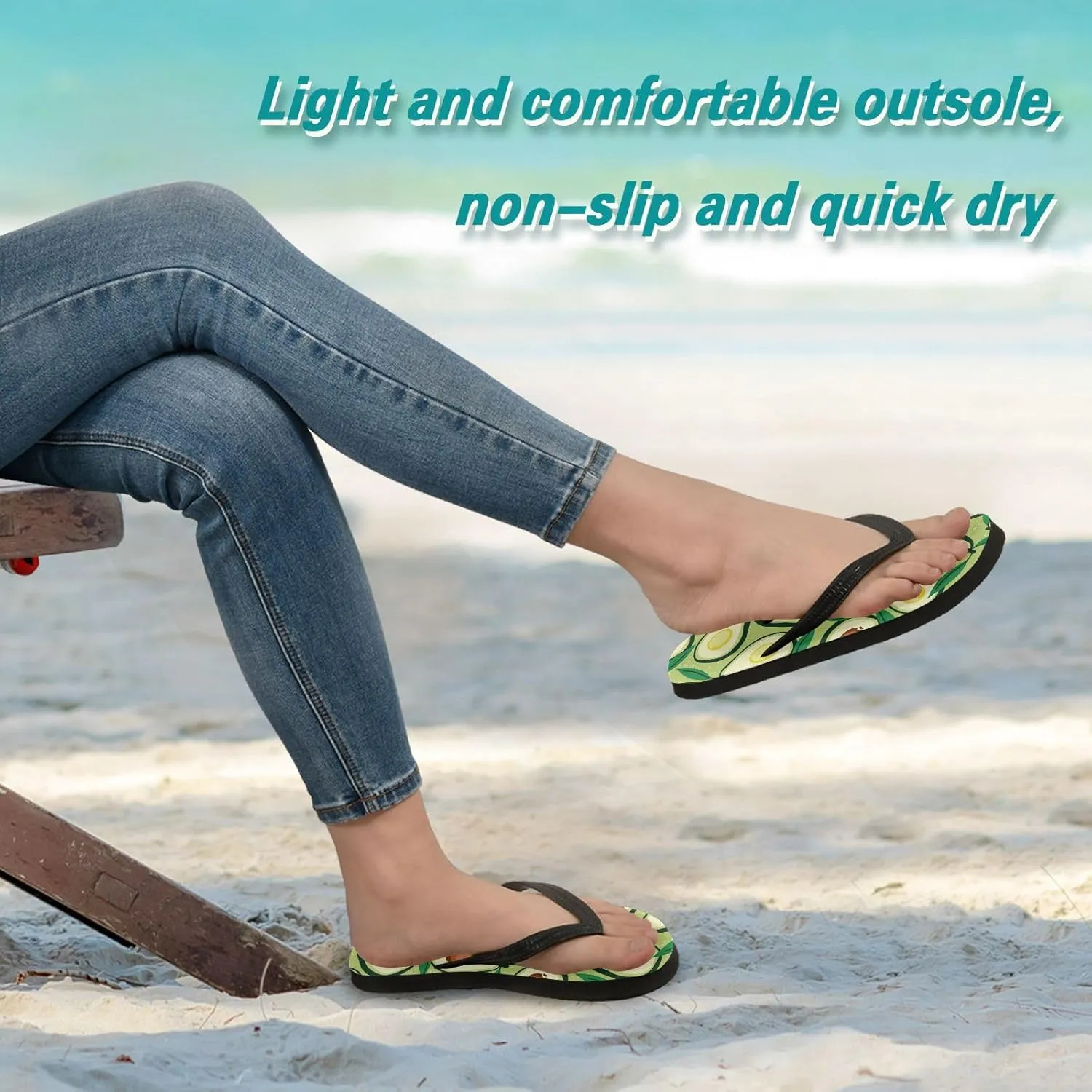 Slim Flip Flops for Women Beach - Stylized Abstract Avocado Casual Thong Flat Sandals Rubber Slide Slippers Shower Shoes