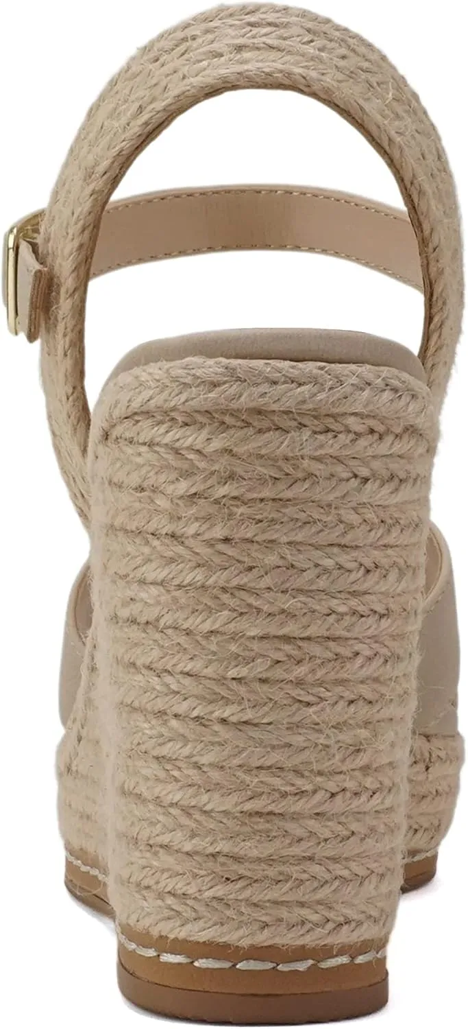 Soda MELANY ~ Women Open Toe Crisscross Two Bands Upper Ankle Strap High Heel Espadrille Wedge Sandal