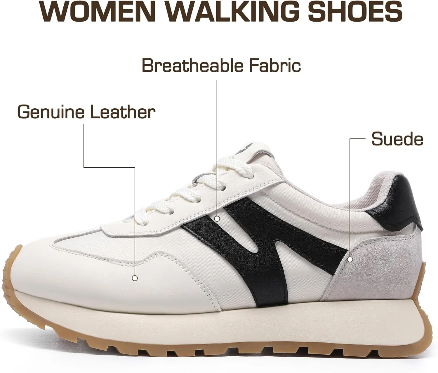somiliss Sneakers for Women Breathable Fabric Genuine Leather Suede Upper Non Slip Walking Shoes Running Tennis Fashion Sneakers