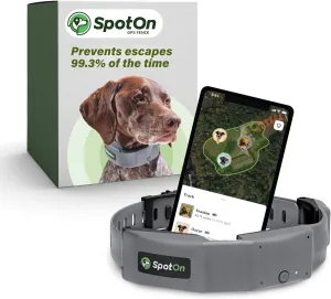 SpotOn GPS Wireless Dog Fence Collar, Accurate & Reliable, Unlimited Fences, 40  Hours Battery Life, No Subscription, Built in USA, Omni Collar Model, Large Dog Breed Neck Size 19"-26"