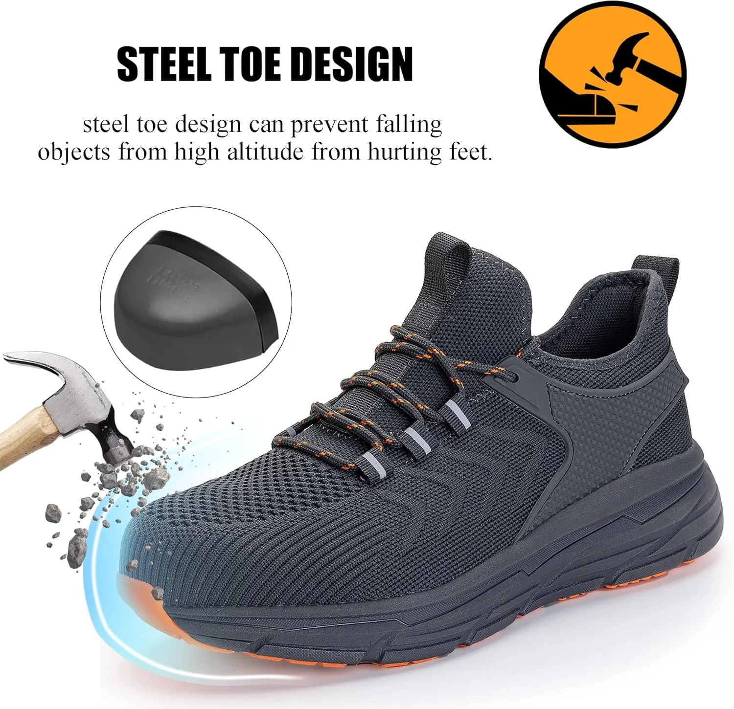 Steel Toe Shoes for Men Women,Slip On Work Safety Proof Sneakers Lightweight Comfortable for Resistant Industrial & Construction