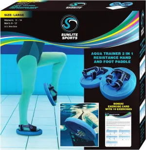 Sunlite Sports Aqua Trainer 2-in-1 Resistance Hand and Feet Paddle, Water Aerobics Set for Pool, Adult Aquatic Exercise for Aqua Workout, Low Impact Upper Lower Body Workouts