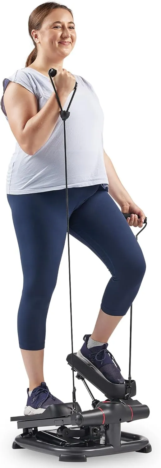 Sunny Health & Fitness 2-in-1 Premium Power Stepper with Resistance Bands, Low-Impact Cardio, Space-Saving, Height-Adjustable, with Enhanced Bluetooth Connectivity with Free SunnyFit App