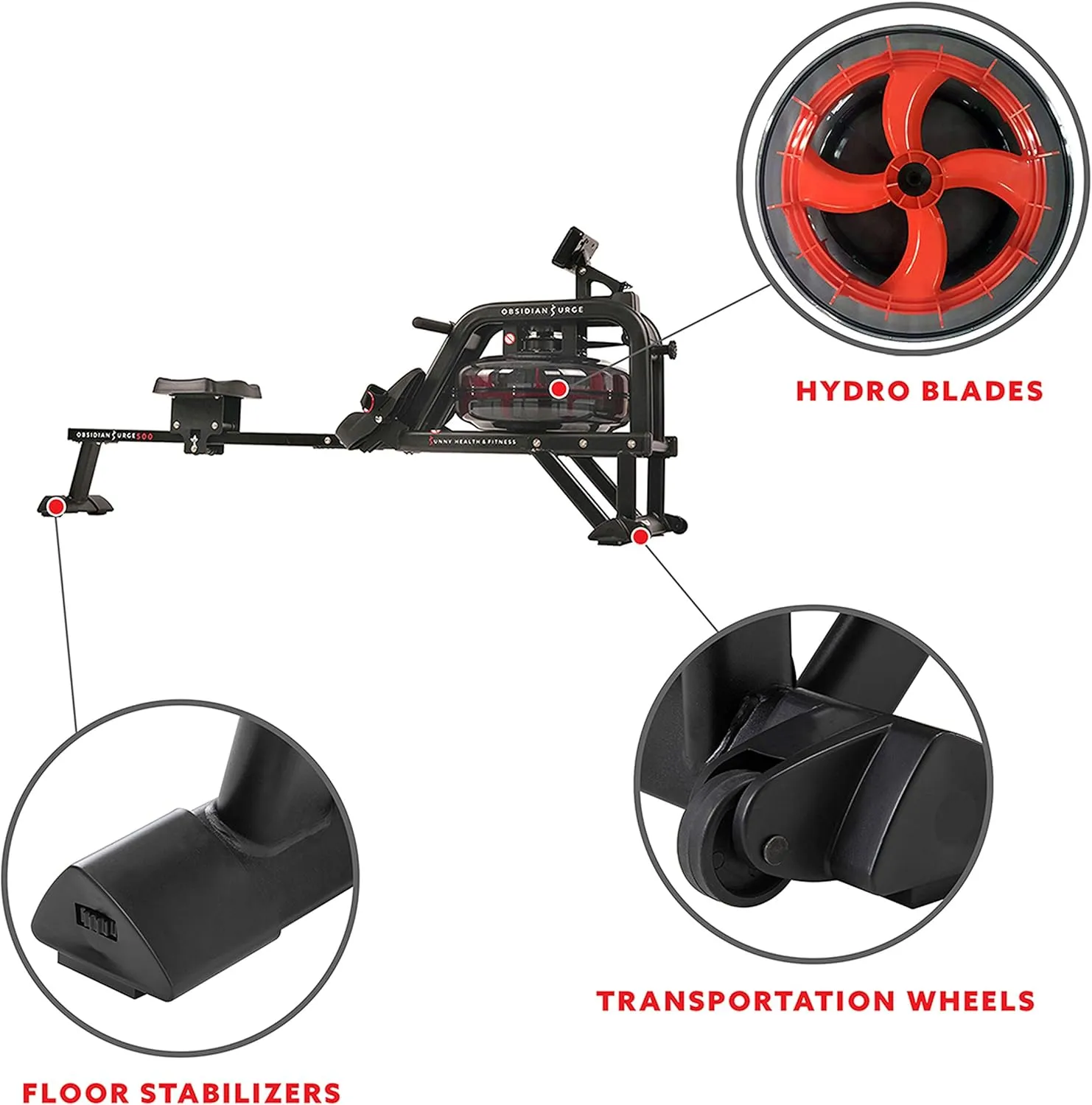 Sunny Health & Fitness Water Rowing Machine with Intense Dynamic Real-Time Resistance, 300 LB Capacity Water Rower Machine with Optional Free SunnyFit App Connectivity for Advanced Workout Metrics