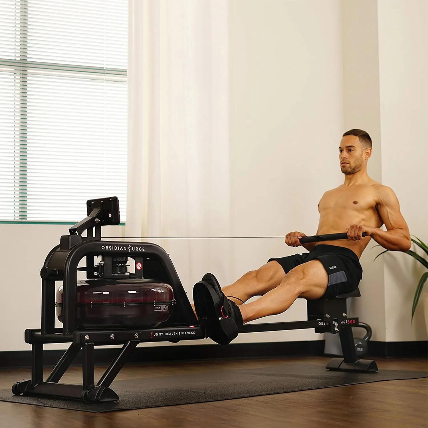 Sunny Health & Fitness Water Rowing Machine with Intense Dynamic Real-Time Resistance, 300 LB Capacity Water Rower Machine with Optional Free SunnyFit App Connectivity for Advanced Workout Metrics