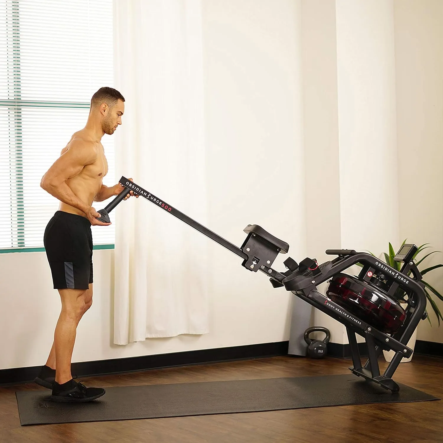 Sunny Health & Fitness Water Rowing Machine with Intense Dynamic Real-Time Resistance, 300 LB Capacity Water Rower Machine with Optional Free SunnyFit App Connectivity for Advanced Workout Metrics