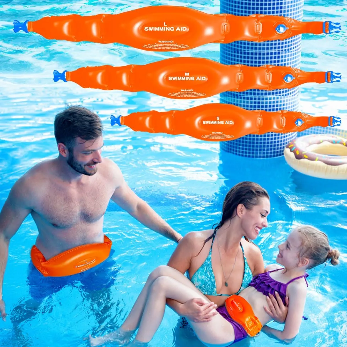 Swim Belts for Kids and Adults,Inflatable Swimming Training Aid,Back Float Safety Swim Trainer,Portable Pool Swim Float Water Aerobics Equipment Swim Buoy Waist Belts for Toddler Children