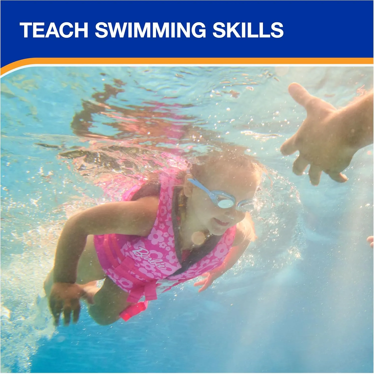 SwimWays Barbie Swim Trainer Life Jacket, US Coast Guard Approved Life Vest Kids Swim Vest, Pool Floats & Life Jackets for Kids 33-55 lbs