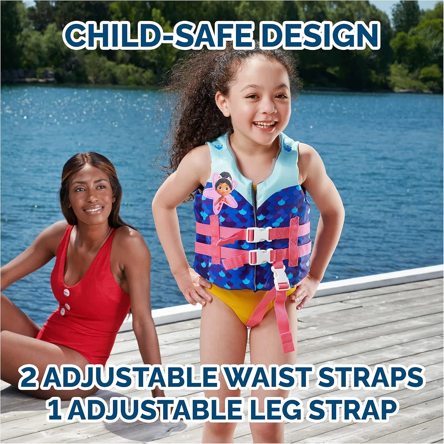 SwimWays Gabby's Dollhouse Swim Trainer Life Jacket, US Coast Guard Approved Life Vest Kids Swim Vest, Pool Floats & Life Jackets for Kids 33-55 lbs, Gabby