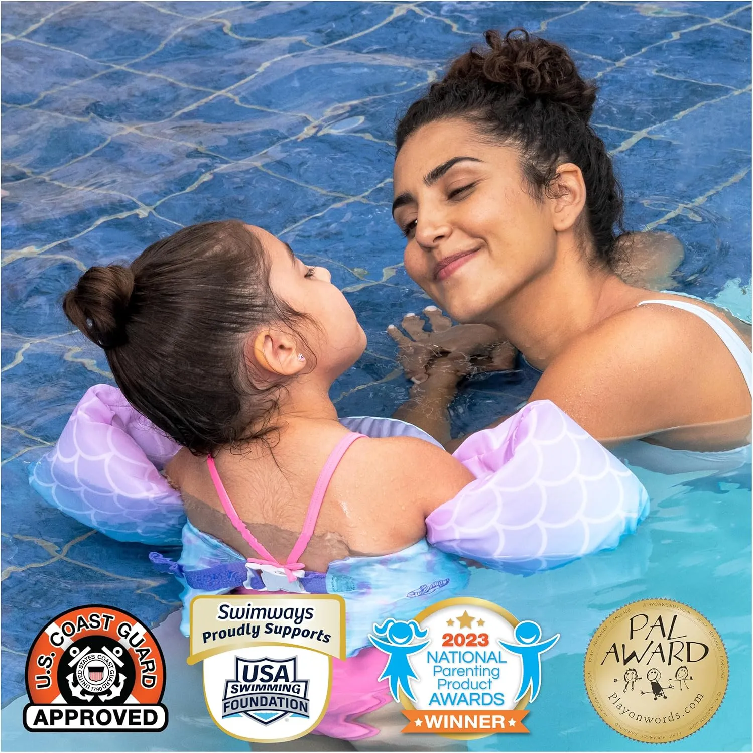 SwimWays Swim Trainer, US Coast Guard Approved Life Vest Kids Swim Vest, Arm Floaties & Life Jackets for Kids 33-55 lbs