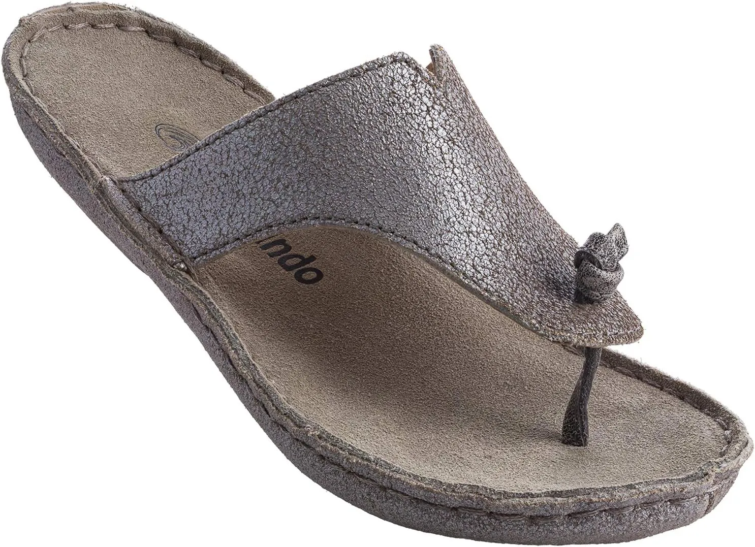 Tamarindo Beachcomber Sandal For Women Leather Softbed Flip Flop - Metallic Silver - 8.5