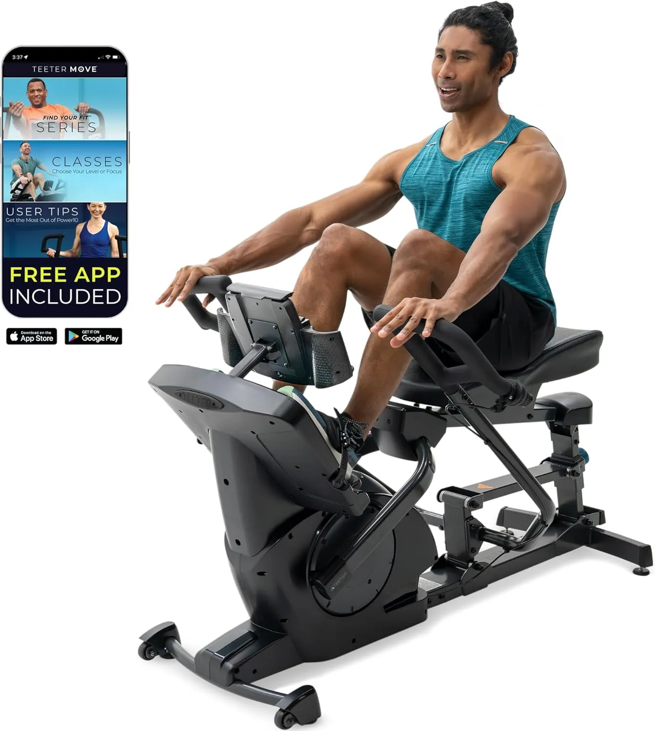 Teeter Power10 Rower with 2-Way Magnetic Resistance Elliptical Motion - Indoor Rowing Machine w/Bluetooth HRM Connectivity, Teeter Move App - Free Classes & Coaching
