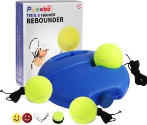 Tennis Trainer Rebound Ball for Self Practice, 3 Balls with String, Anti-Tangle Hook, Vibration Dampeners, Overgrip, Color Box