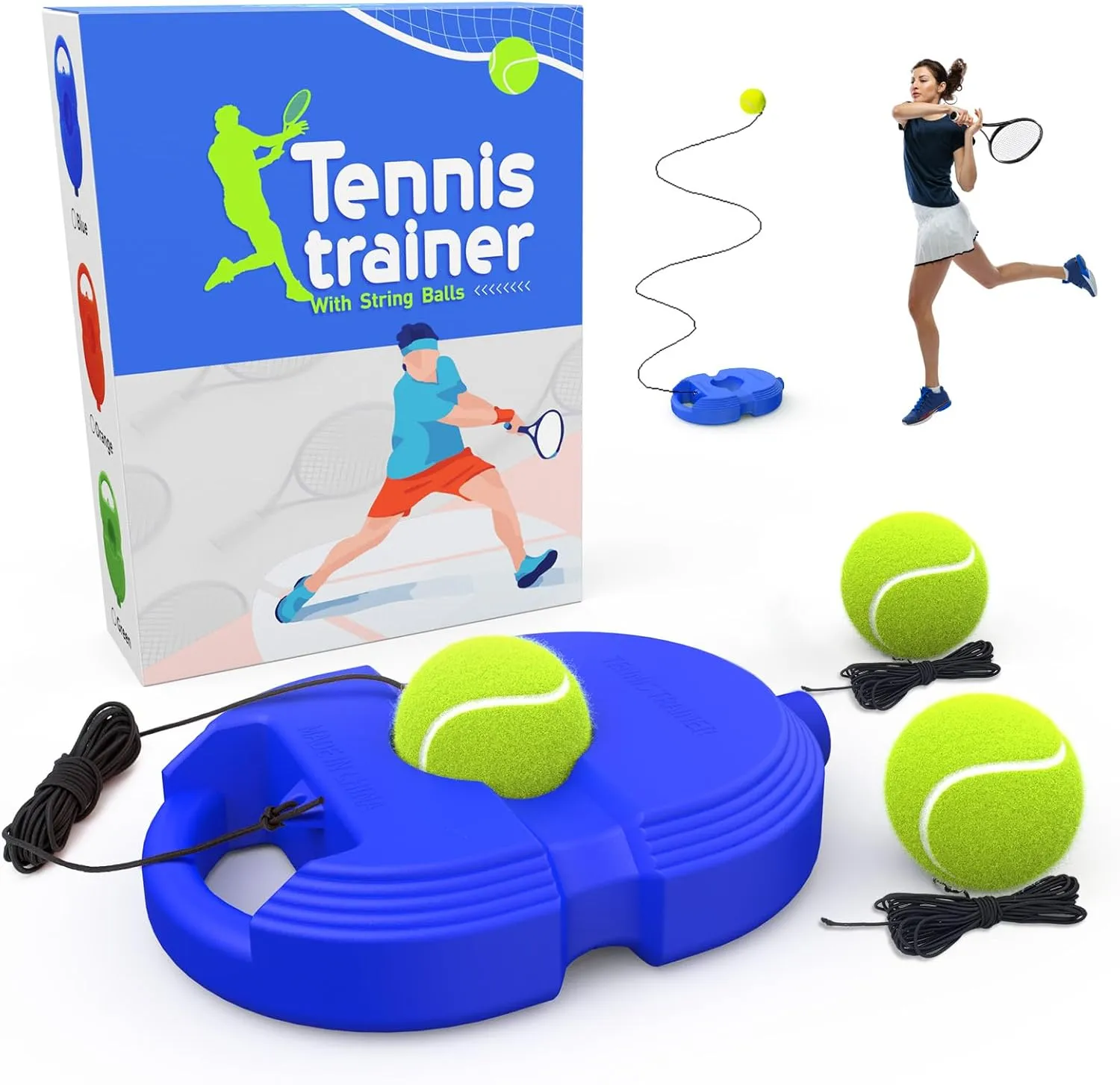 Tennis Trainer Rebound Ball with 3 String Balls, Solo Tennis Training Equipment for Self-Pracitce,Portable Tennis Practice Training Tools for Adults, Kids, Beginners Sport Exercise