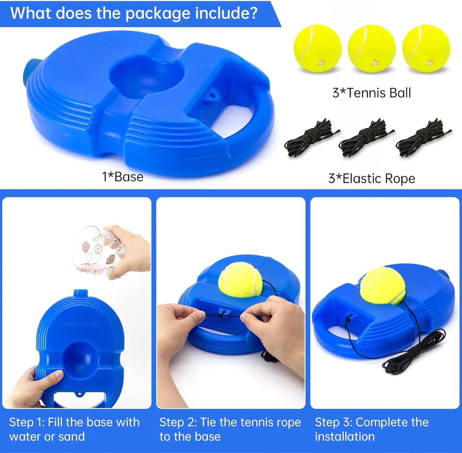 Tennis Trainer Rebound Ball with 3 String Balls, Solo Tennis Training Equipment for Self-Pracitce,Portable Tennis Practice Training Tools for Adults, Kids, Beginners Sport Exercise