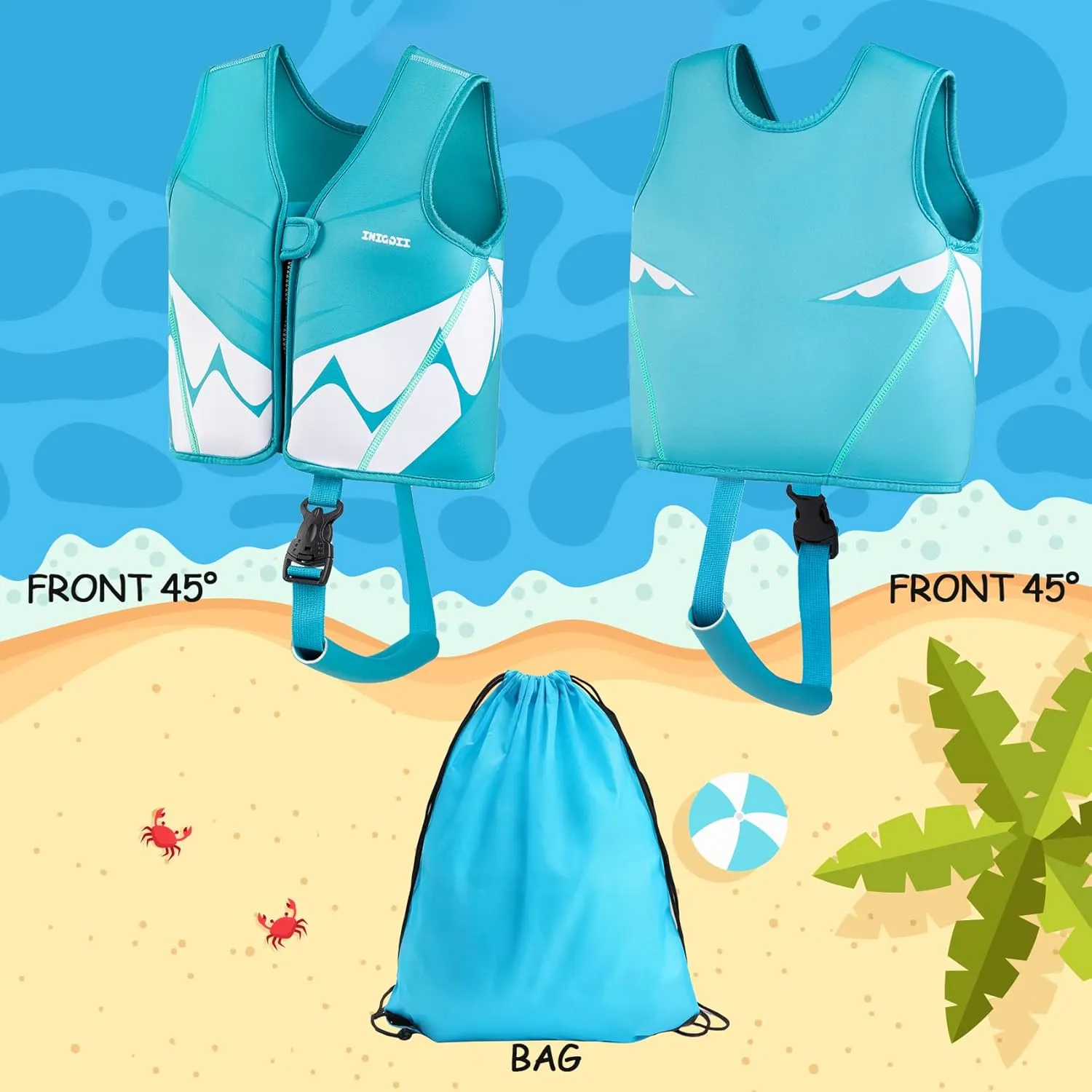 Toddler Swim Vest, Swim Jacket for Kids, Infant Swim Trainer Vest with Adjustable Safety Strap