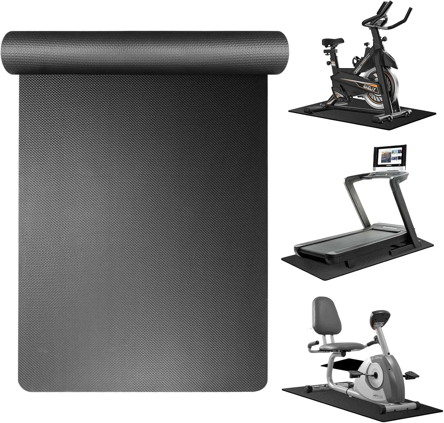 Treadmill Mat Compatible with Peloton Bike, 6mm Thick Exercise Bike Mat for Treadmill and Row Protect Hardwood Floor Carpet