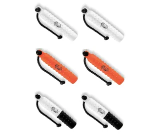 Tri-Pack (6) 3 inch Plastic Bumpers With Throw Ropes - Weighted Dog Retrieving Dummies - 2 White, 2 Orange, and 2 B/W