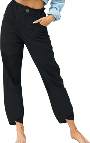 Trousers Pants for Women Trendy Loose Wide Leg Summer Beach Pants Casual Fashion Button High Waist Lounge Pants with Pockets