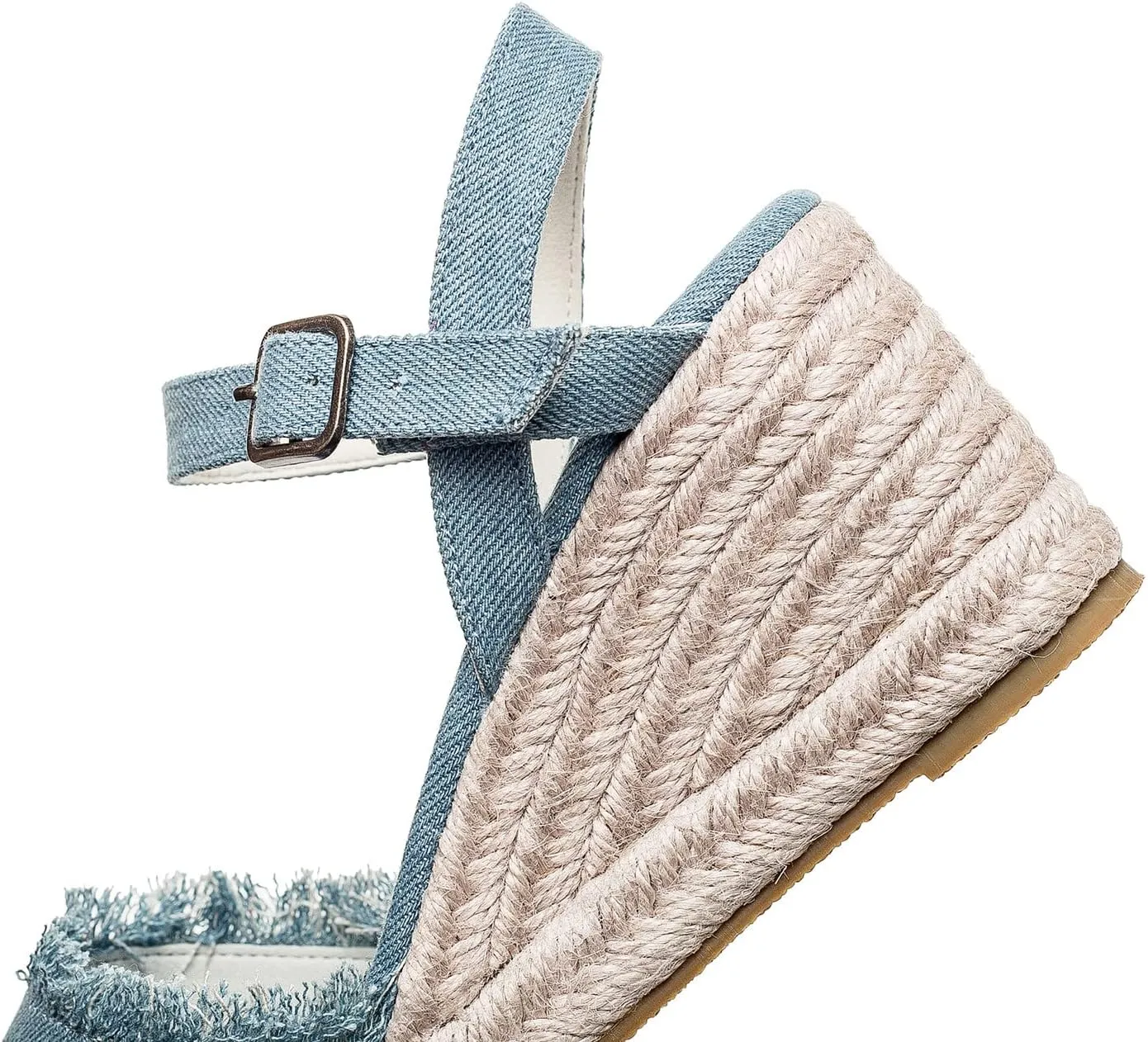 U-lite Peep Toe Canvas Espadrille Tassel Wedge Sandal for Women, Buckle Ankle Strap Flatform Casual Shoes