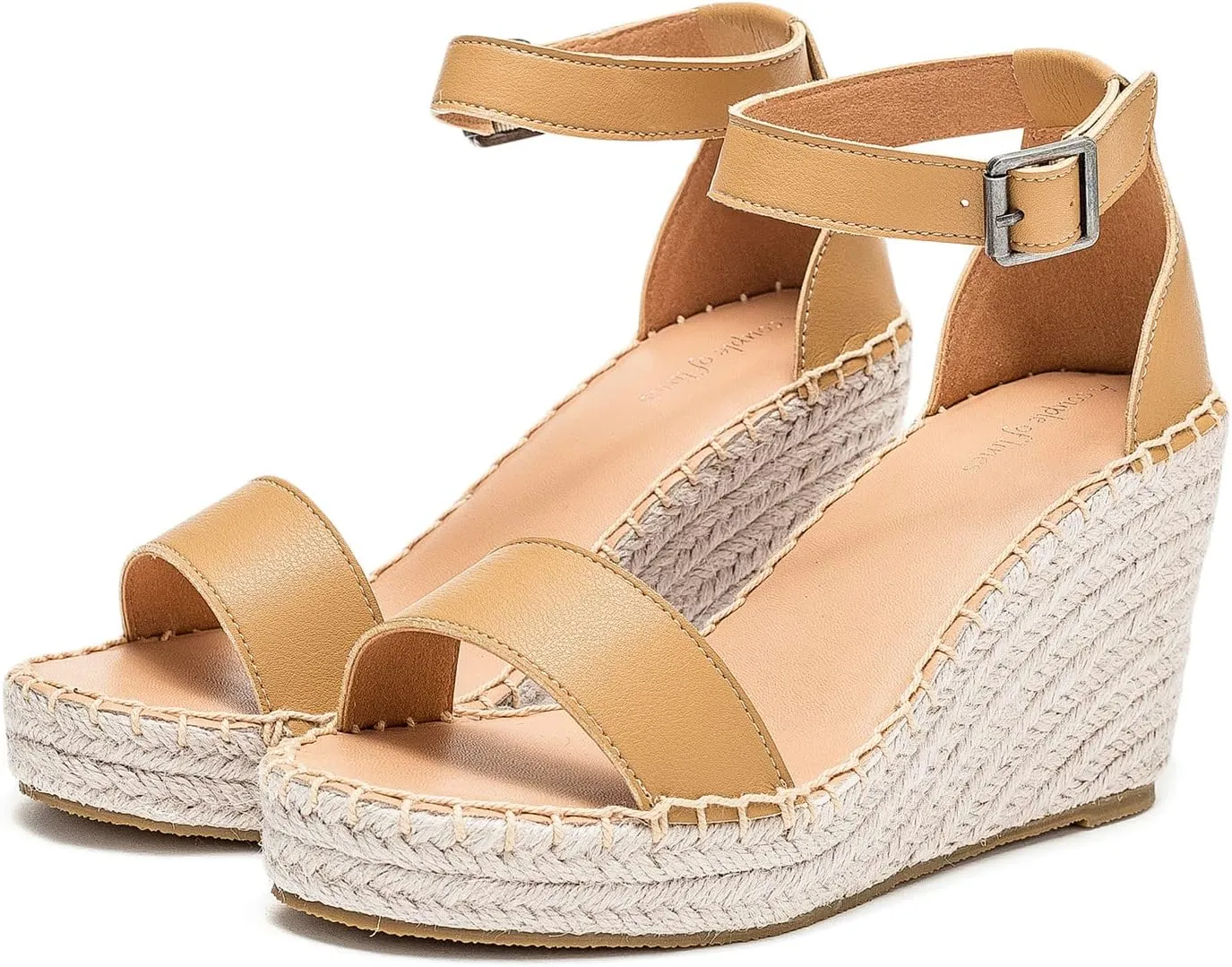 U-lite Peep Toe Platform Sandals for Women, Breathable Ankle-Tie Microfiber Leather Insole Espadrilles Shoes