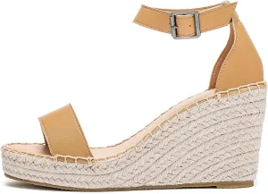 U-lite Peep Toe Platform Sandals for Women, Breathable Ankle-Tie Microfiber Leather Insole Espadrilles Shoes