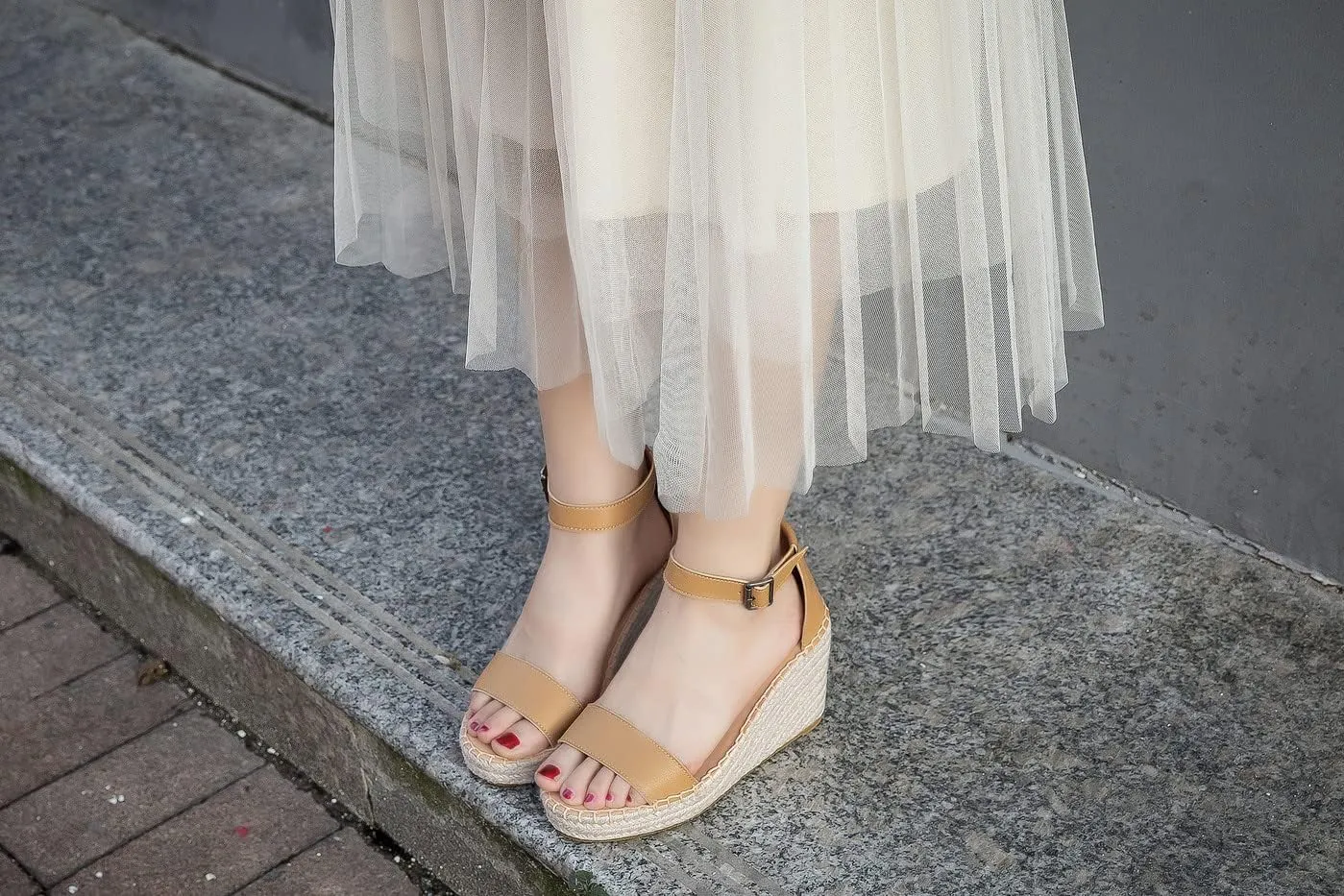 U-lite Peep Toe Platform Sandals for Women, Breathable Ankle-Tie Microfiber Leather Insole Espadrilles Shoes