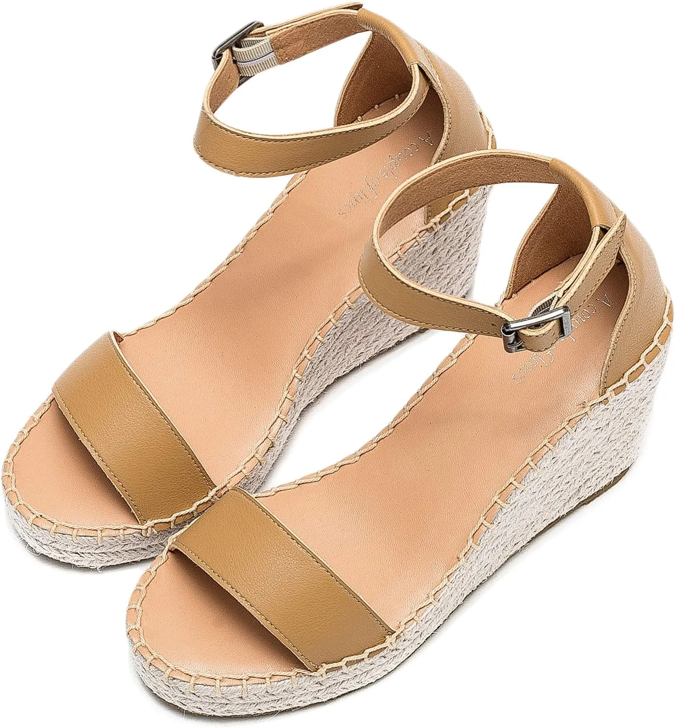 U-lite Peep Toe Platform Sandals for Women, Breathable Ankle-Tie Microfiber Leather Insole Espadrilles Shoes